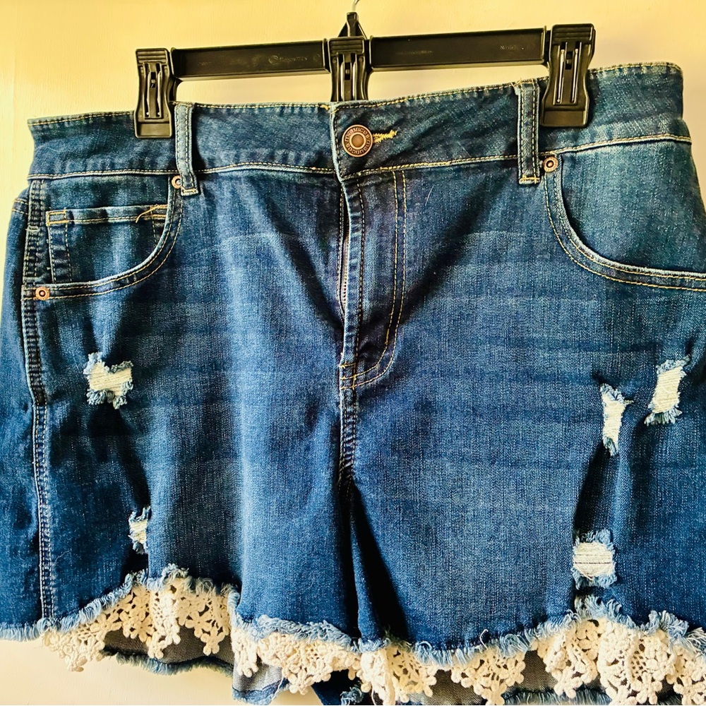 Maurices Blue Jean Shorts with Lace Trim